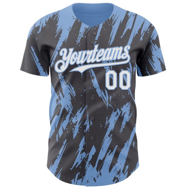 Custom Steel Gray White-Light Blue Splatter Torn Sharp Brush Stroke Authentic Baseball Jersey