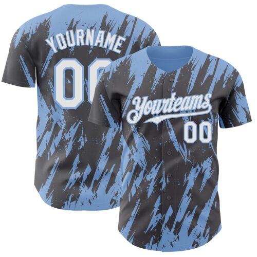3DPattern13399 Custom Steel Gray White-Light Blue Splatter Torn Sharp Brush Stroke Authentic Baseball Jersey