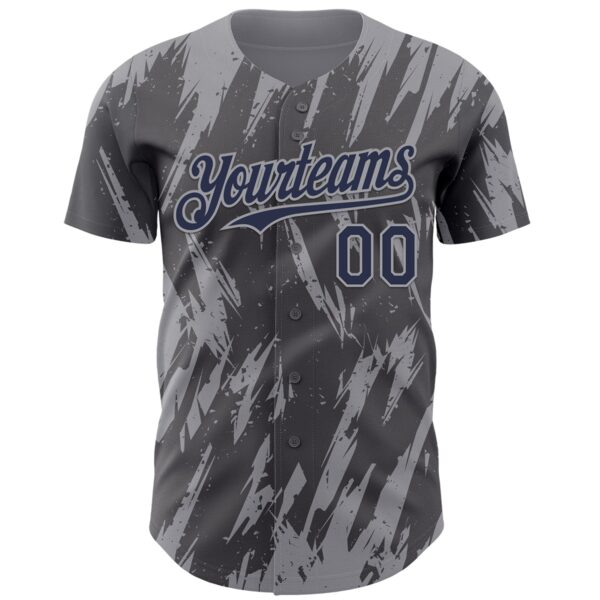 Custom Steel Gray Navy-Gray Splatter Torn Sharp Brush Stroke Authentic Baseball Jersey