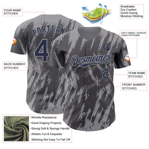 Custom Steel Gray Navy-Gray Splatter Torn Sharp Brush Stroke Authentic Baseball Jersey