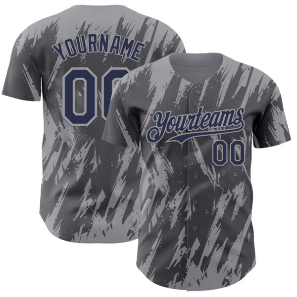 Custom Steel Gray Navy-Gray Splatter Torn Sharp Brush Stroke Authentic Baseball Jersey