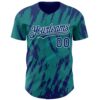 Custom Teal US Navy Blue-White Splatter Torn Sharp Brush Stroke Authentic Baseball Jersey