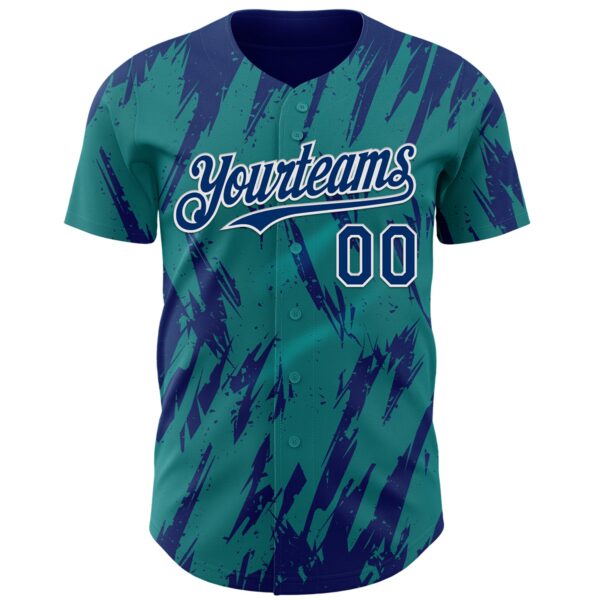 Custom Teal US Navy Blue-White Splatter Torn Sharp Brush Stroke Authentic Baseball Jersey
