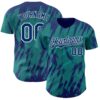 Custom Teal US Navy Blue-White Splatter Torn Sharp Brush Stroke Authentic Baseball Jersey