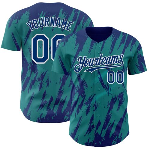 3DPattern13401 Custom Teal US Navy Blue-White Splatter Torn Sharp Brush Stroke Authentic Baseball Jersey