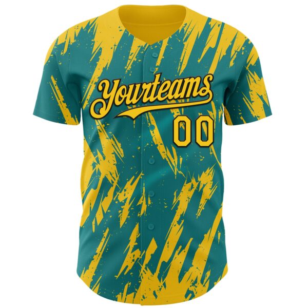 Custom Teal Yellow-Black Splatter Torn Sharp Brush Stroke Authentic Baseball Jersey