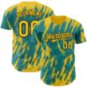 Custom Teal Yellow-Black Splatter Torn Sharp Brush Stroke Authentic Baseball Jersey