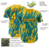 Custom Teal Yellow-Black Splatter Torn Sharp Brush Stroke Authentic Baseball Jersey