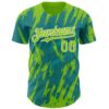 Custom Teal Neon Green-White Splatter Torn Sharp Brush Stroke Authentic Baseball Jersey