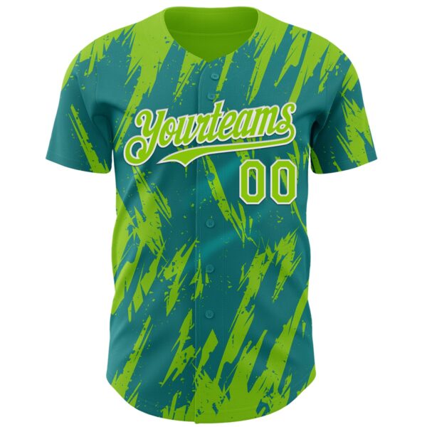 Custom Teal Neon Green-White Splatter Torn Sharp Brush Stroke Authentic Baseball Jersey