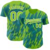 Custom Teal Neon Green-White Splatter Torn Sharp Brush Stroke Authentic Baseball Jersey