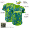 Custom Teal Neon Green-White Splatter Torn Sharp Brush Stroke Authentic Baseball Jersey