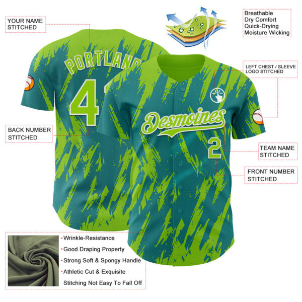 Custom Teal Neon Green-White Splatter Torn Sharp Brush Stroke Authentic Baseball Jersey