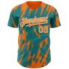 Custom Teal Bay Orange-White Splatter Torn Sharp Brush Stroke Authentic Baseball Jersey