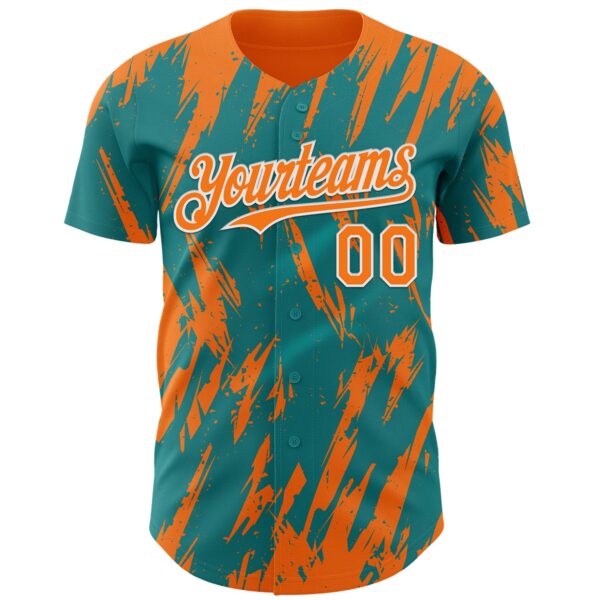 Custom Teal Bay Orange-White Splatter Torn Sharp Brush Stroke Authentic Baseball Jersey