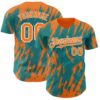 Custom Teal Bay Orange-White Splatter Torn Sharp Brush Stroke Authentic Baseball Jersey