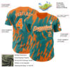 Custom Teal Bay Orange-White Splatter Torn Sharp Brush Stroke Authentic Baseball Jersey