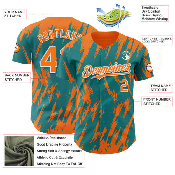 Custom Teal Bay Orange-White Splatter Torn Sharp Brush Stroke Authentic Baseball Jersey