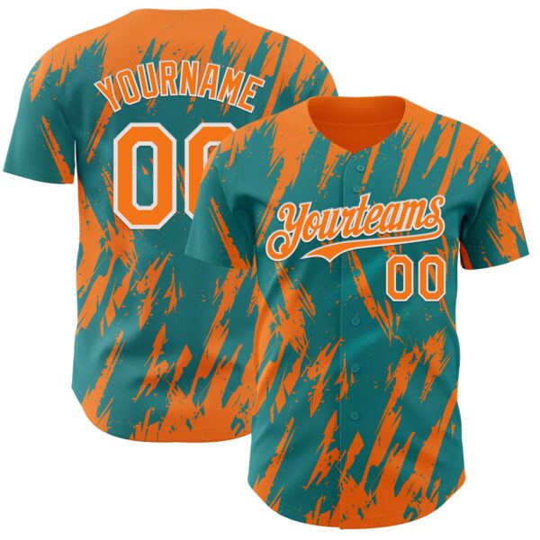 Custom Teal Bay Orange-White Splatter Torn Sharp Brush Stroke Authentic Baseball Jersey