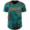 Custom Teal Brown-Cream Splatter Torn Sharp Brush Stroke Authentic Baseball Jersey