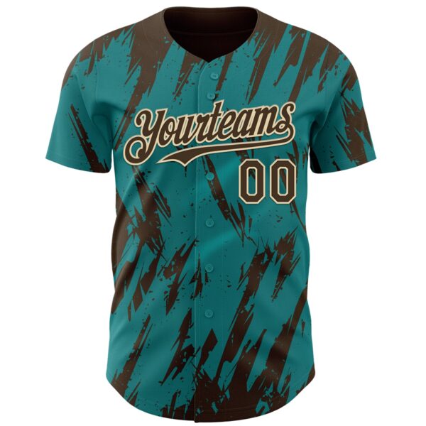 Custom Teal Brown-Cream Splatter Torn Sharp Brush Stroke Authentic Baseball Jersey