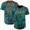 Custom Teal Brown-Cream Splatter Torn Sharp Brush Stroke Authentic Baseball Jersey