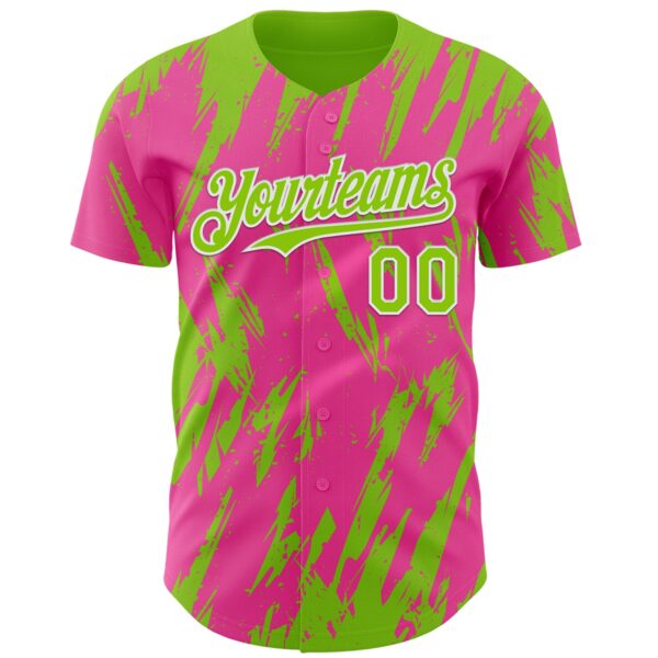 Custom Pink Neon Green-White Splatter Torn Sharp Brush Stroke Authentic Baseball Jersey
