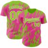Custom Pink Neon Green-White Splatter Torn Sharp Brush Stroke Authentic Baseball Jersey