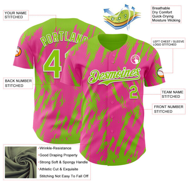 Custom Pink Neon Green-White Splatter Torn Sharp Brush Stroke Authentic Baseball Jersey