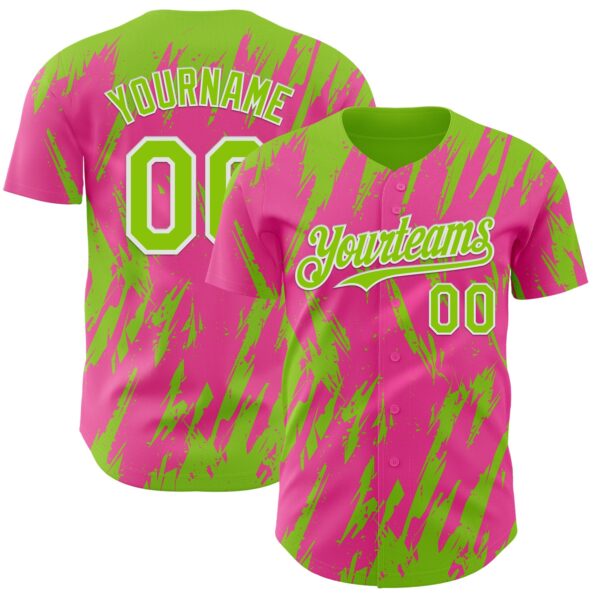 Custom Pink Neon Green-White Splatter Torn Sharp Brush Stroke Authentic Baseball Jersey