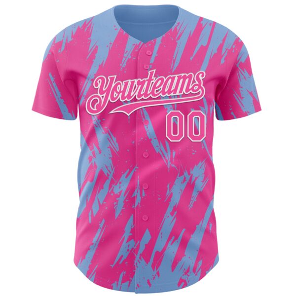 Custom Pink White-Light Blue Splatter Torn Sharp Brush Stroke Authentic Baseball Jersey