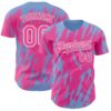 Custom Pink White-Light Blue Splatter Torn Sharp Brush Stroke Authentic Baseball Jersey