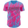 Custom Pink Black-Sky Blue Splatter Torn Sharp Brush Stroke Authentic Baseball Jersey