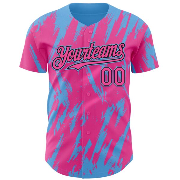 Custom Pink Black-Sky Blue Splatter Torn Sharp Brush Stroke Authentic Baseball Jersey
