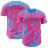 Custom Pink Black-Sky Blue Splatter Torn Sharp Brush Stroke Authentic Baseball Jersey