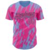 Custom Pink Black-Light Blue Splatter Torn Sharp Brush Stroke Authentic Baseball Jersey
