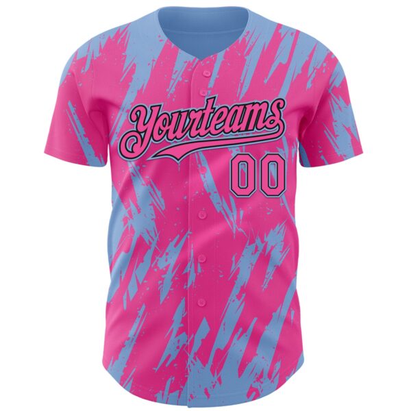 Custom Pink Black-Light Blue Splatter Torn Sharp Brush Stroke Authentic Baseball Jersey