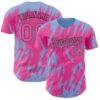 Custom Pink Black-Light Blue Splatter Torn Sharp Brush Stroke Authentic Baseball Jersey