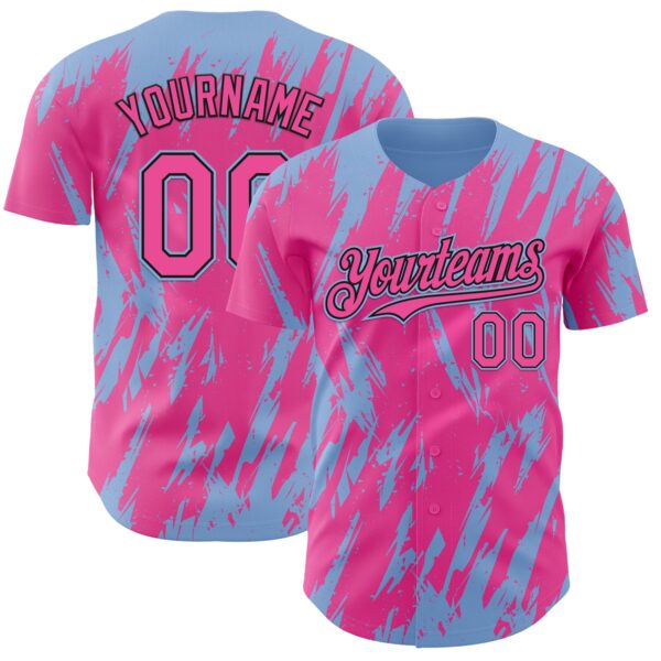 Custom Pink Black-Light Blue Splatter Torn Sharp Brush Stroke Authentic Baseball Jersey