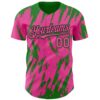 Custom Pink Black-Grass Green Splatter Torn Sharp Brush Stroke Authentic Baseball Jersey