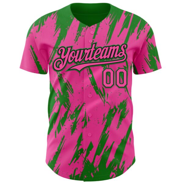 Custom Pink Black-Grass Green Splatter Torn Sharp Brush Stroke Authentic Baseball Jersey