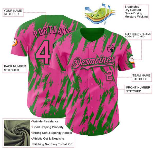 Custom Pink Black-Grass Green Splatter Torn Sharp Brush Stroke Authentic Baseball Jersey