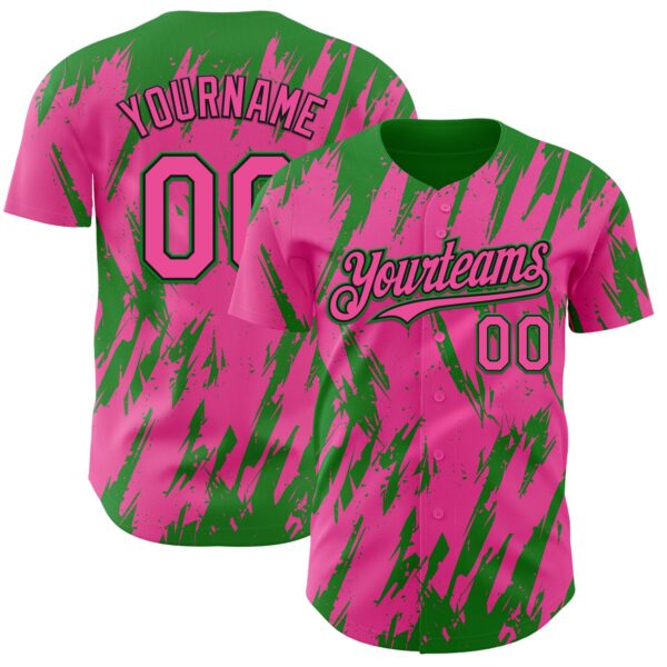 Custom Pink Black-Grass Green Splatter Torn Sharp Brush Stroke Authentic Baseball Jersey