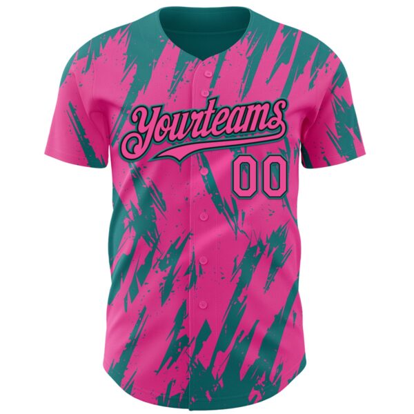 Custom Pink Black-Teal Splatter Torn Sharp Brush Stroke Authentic Baseball Jersey