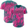 Custom Pink Black-Teal Splatter Torn Sharp Brush Stroke Authentic Baseball Jersey