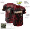 Custom Black Vintage USA Flag Cream-Crimson Splatter Torn Sharp Brush Stroke Authentic Baseball Jersey