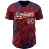 Custom Crimson Vintage USA Flag Cream-Navy Splatter Torn Sharp Brush Stroke Authentic Baseball Jersey