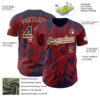 Custom Crimson Vintage USA Flag Cream-Navy Splatter Torn Sharp Brush Stroke Authentic Baseball Jersey