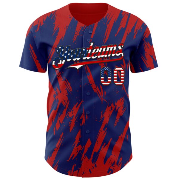 Custom Royal Vintage USA Flag Black-Red Splatter Torn Sharp Brush Stroke Authentic Baseball Jersey