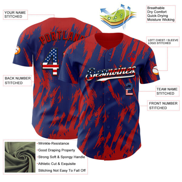 Custom Royal Vintage USA Flag Black-Red Splatter Torn Sharp Brush Stroke Authentic Baseball Jersey